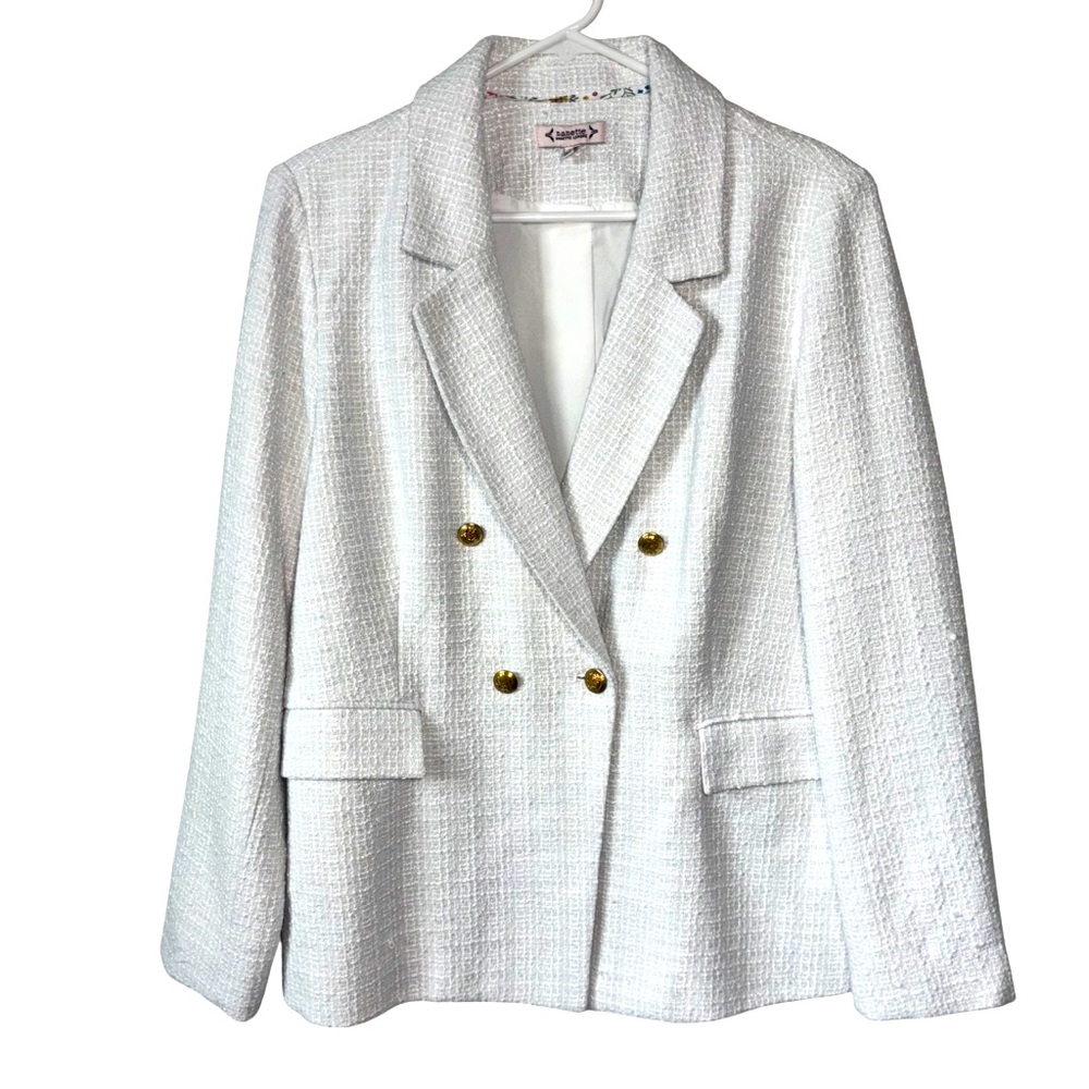 Nanette Lepore | White Tweed Blazer Jacket Gold Buttons Business Size 14